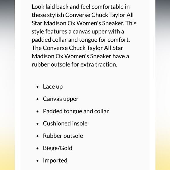 NEW CONVERSE ALL STAR CHUCK TAYLOR MADISON OX CANVAS SNEAKERS BEIGE WHITE GOLD 8 - Picture 9 of 10